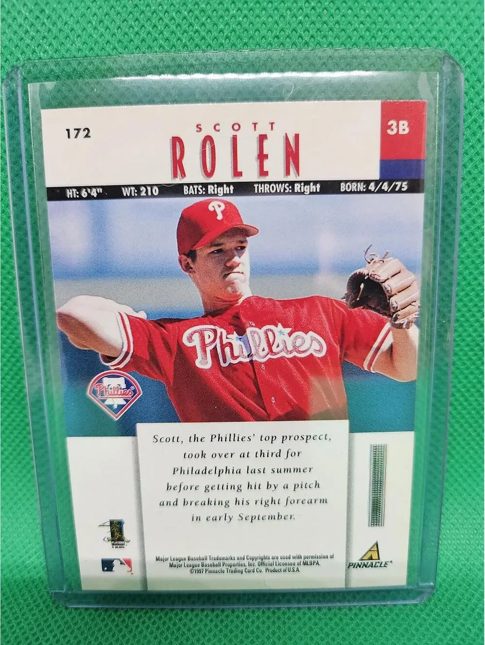 Scott Rolen - ROOKIE RC - HOF - Pinnacle #172 - Philadelphia Phillies -RAW Mint